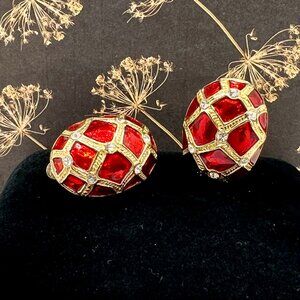 Red Enamel Egg CLIP Earrings